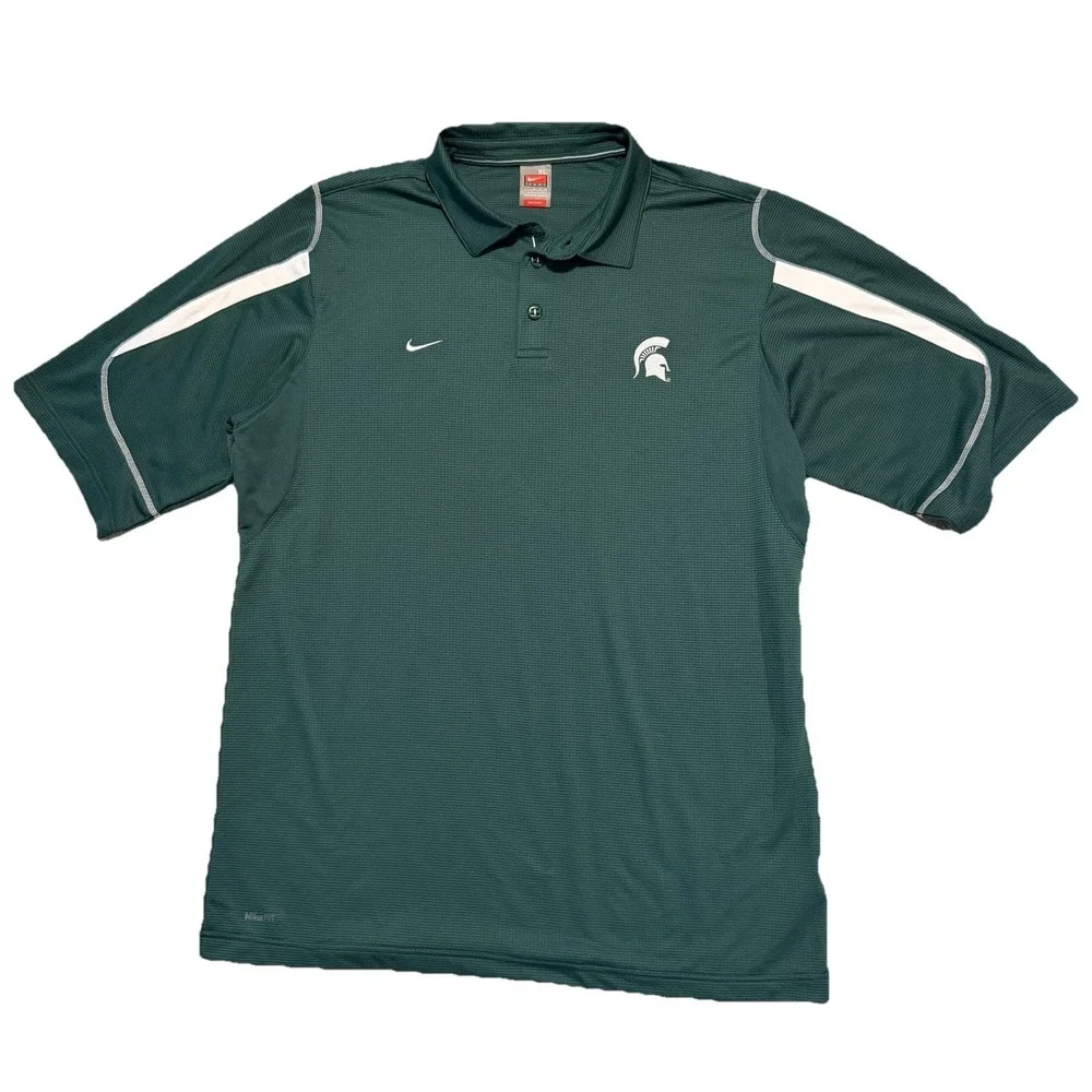 Nike Michigan State Polo Shirt Mens Xl Green Dri-Fit Spartans‎ SS Vtg Nike Team
